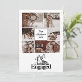 6 foto's Elegant Eerste Kerstdag verloofd Feestdagenkaart (Staand voorkant)