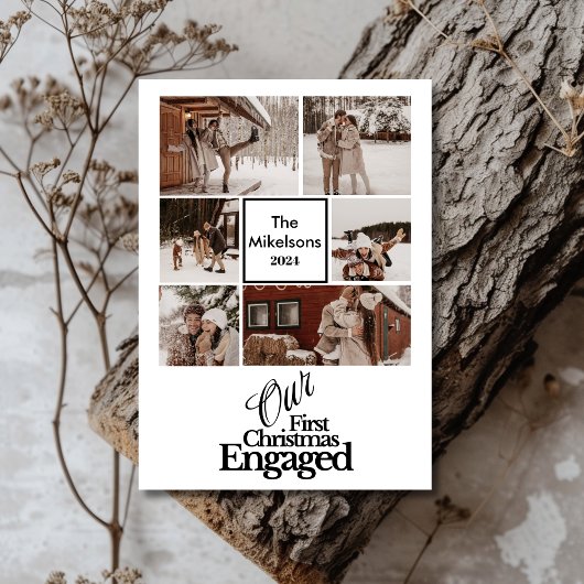 6 foto's Elegant Eerste Kerstdag verloofd Feestdagenkaart