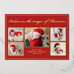 6 foto's geloven in Kerstmis magische familie rood Folie Feestdagenkaart<br><div class="desc">Een moderne kerstkaart met 5 van je favoriete kerstfamilieportretten,  aangevuld met echte gouden folie lijsten en een tekst met de tekst "Geloof in de magie van Kerstmis" op een feestelijke rode achtergrond,  aanpasbaar met je boodschap of namen. U kunt nog een afbeelding uploaden op de achterzijde van de kaart.</div>