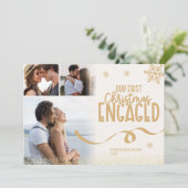 6 foto's Gold Glitter Eerste kerst verloofd Feestdagenkaart (Staand voorkant)