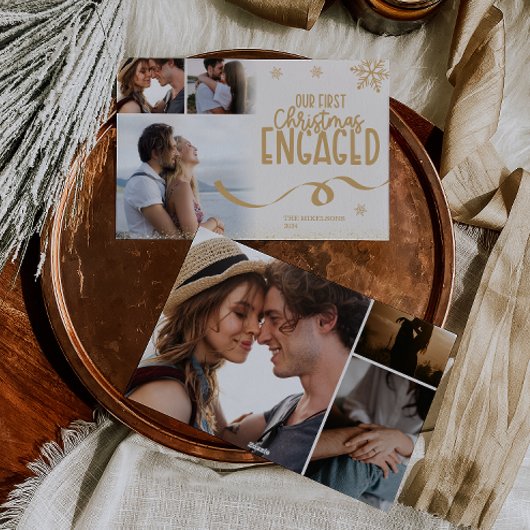 6 foto's Gold Glitter Eerste kerst verloofd Feestdagenkaart