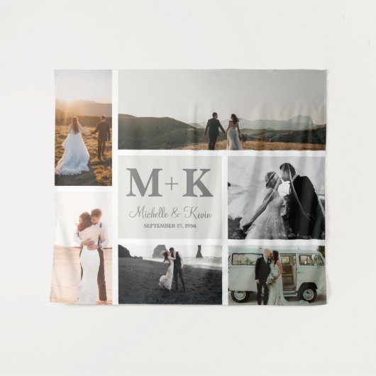 6 Foto's Huwelijk Collage Nieuwgehuwden Wandkleed (Voorkant (horizontaal))