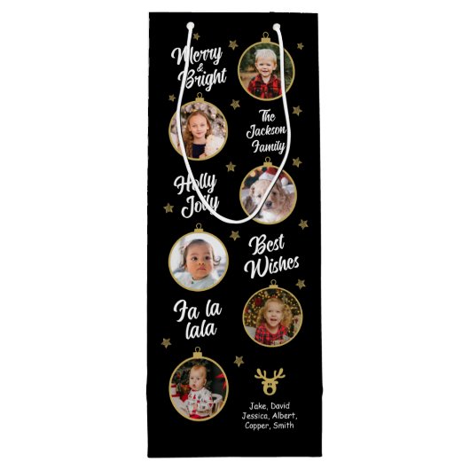 6 Foto's kerstballetjes zwart Wijn Cadeautas (Achterkant)