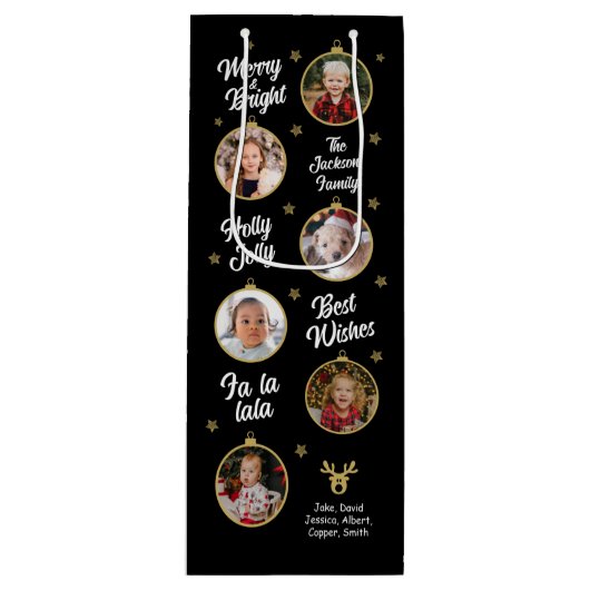 6 Foto's kerstballetjes zwart Wijn Cadeautas (Voorkant)