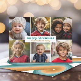 6 foto's - Merry Christmas Minimal Retro Line Art Feestdagenkaart