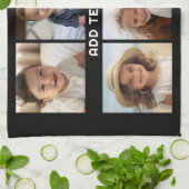 6 foto's met witte tekst op zwart theedoek (Gevouwen)