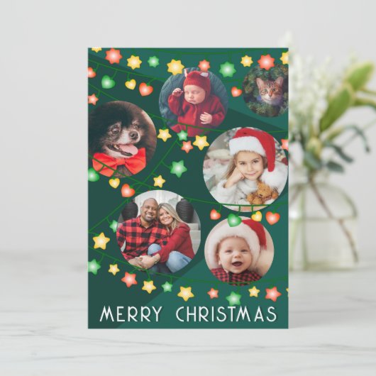     6 Foto's om Kerstlichtjes te personaliseren Feestdagenkaart (Staand voorkant)