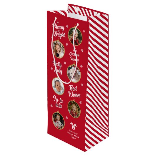 6 Foto's Rood- en Witte kerstversieringen Familie Wijn Cadeautas (Achterkant Gekanteld)