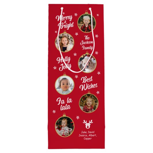 6 Foto's Rood- en Witte kerstversieringen Familie Wijn Cadeautas (Achterkant)