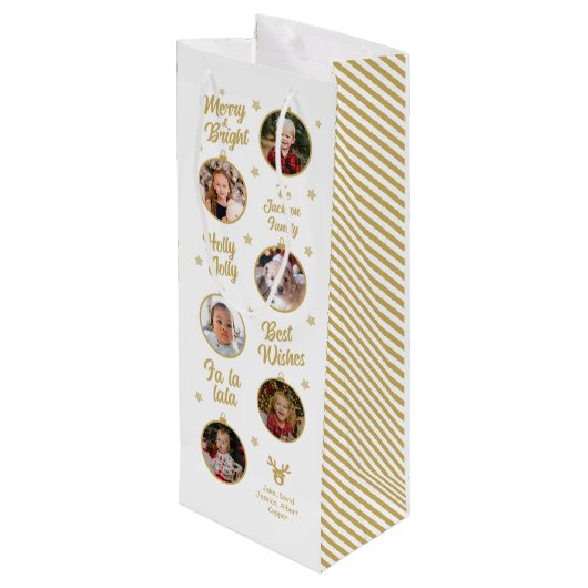 6 Foto's Witte Ornamenten Kerstmis Wijn Cadeautas (Achterkant Gekanteld)