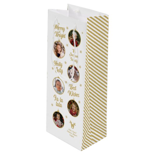 6 Foto's Witte Ornamenten Kerstmis Wijn Cadeautas (Voorkant Gekanteld)