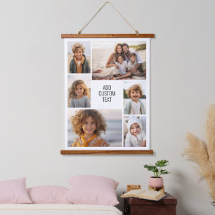 6 Fotosamenstelling - familietekst in het midden - Hangend Wandkleed