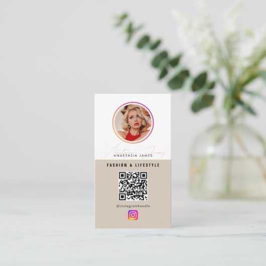 6 Fotovoederraster Sociale media QR-code Visitekaartje (Staand voorkant)
