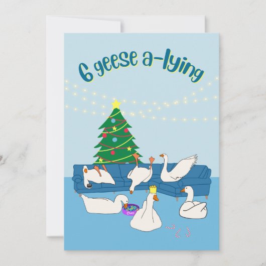 6 ganzen die een grappige cartoon vliegen met kers feestdagenkaart (Voorkant)