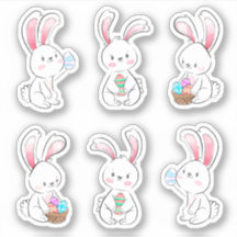 6 geïllustreerde White Easter Bunny scrapbook Stic