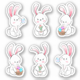 6 geïllustreerde White Easter Bunny scrapbook Stic Sticker