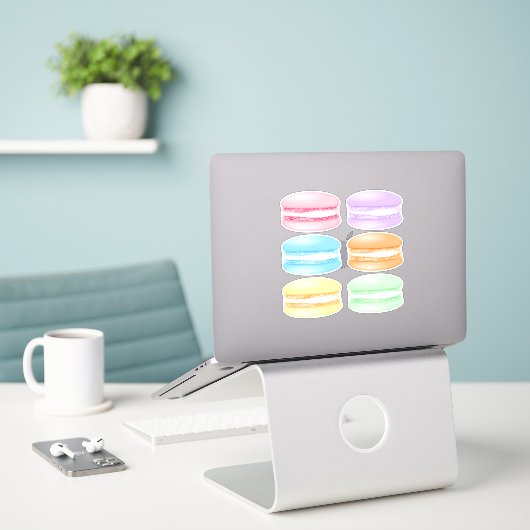 6 gevarieerde kleur macarons sticker (Laptop op bureau)