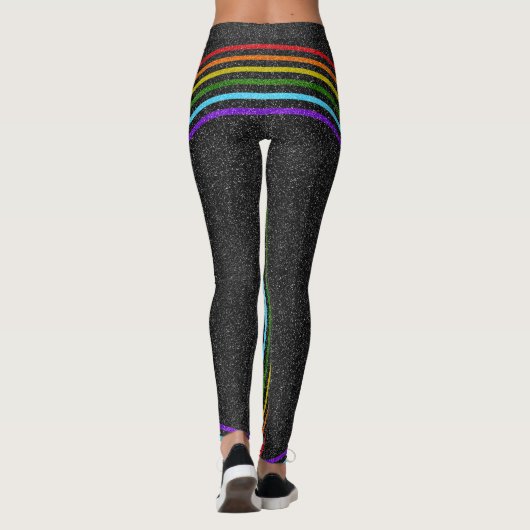 6 Glitter-regenboog in kleur op zwarte, zwarte, le Leggings (Achterkant)