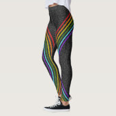 6 Glitter-regenboog in kleur op zwarte, zwarte, le Leggings (Links)
