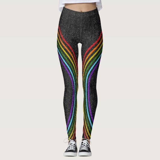 6 Glitter-regenboog in kleur op zwarte, zwarte, le Leggings (Voorkant)
