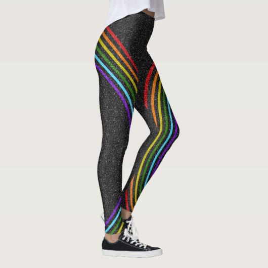 6 Glitter-regenboog in kleur op zwarte, zwarte, le Leggings (Rechts)