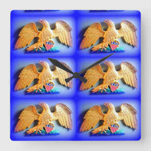 6 gouden tandwielen vierkante klok