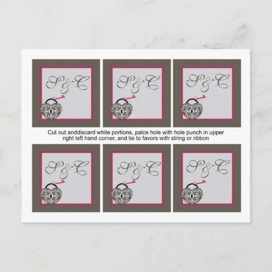 6 Heart Lock Wedding Favoriete Labels Briefkaart (Voorkant)