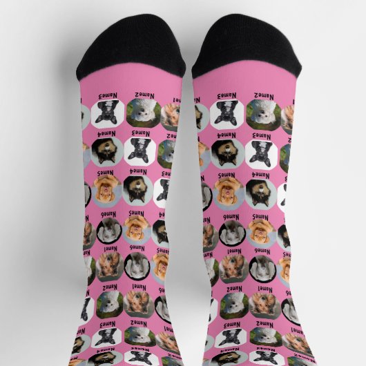 6 Honden, 6 Namen, Dog Foto - Aangepast roze Sokken (Top)