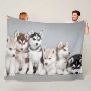 6 HUSKY PUPPIES FLEECE DEKEN