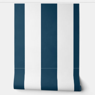 6 inch verticale strepen marineblauw en wit behang