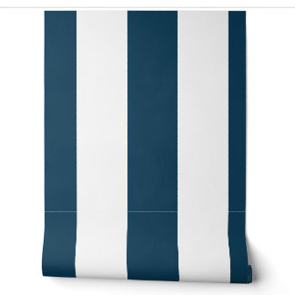 6 inch verticale strepen marineblauw en wit behang