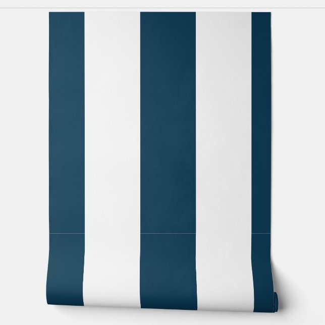 6 inch verticale strepen marineblauw en wit behang (Afrollen)