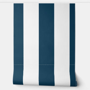 6 inch verticale strepen Navy blauw en wit Behang