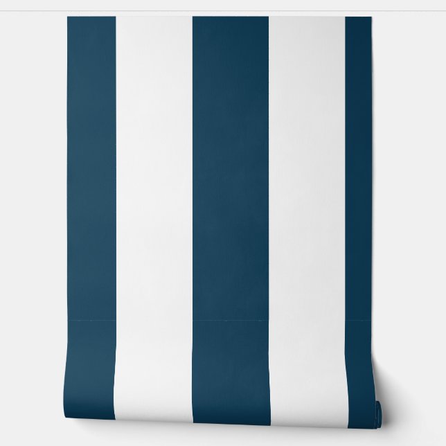 6 inch verticale strepen Navy blauw en wit Behang (Afrollen)