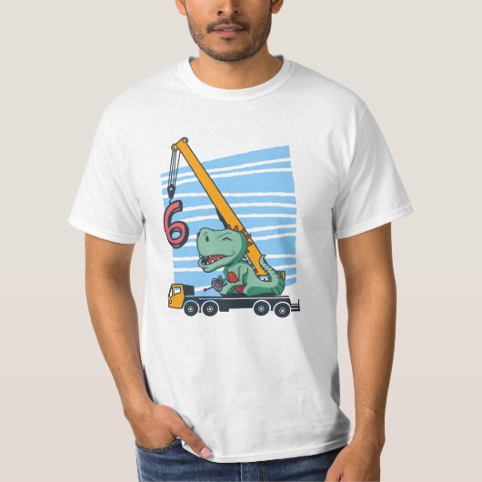 6 jaar 6e verjaardag mobiele kraan dinosaur t-shirt (Voorkant)