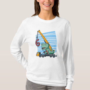 6 jaar 6e verjaardag mobiele kraan dinosaur t-shirt