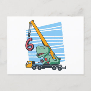 6 jaar 6e verjaardag mobiele kraan dinosaurus briefkaart