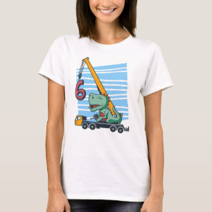 6 jaar 6e verjaardag Mobiele kraan Dinosaurus T-shirt