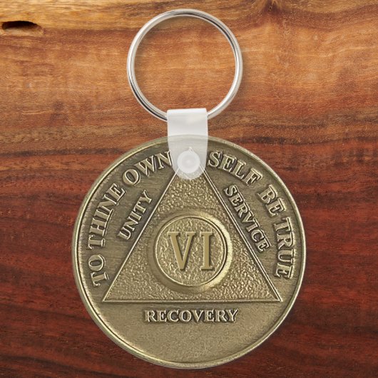 6 Jaar CUSTOM NAAM Nuchter Medaillon Sleutelhanger (Voorkant)