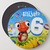 6 jaar Custom verjaardagsbadge Little Ladybug bere Ronde Button 6,0 Cm (Voorkant /achterkant)