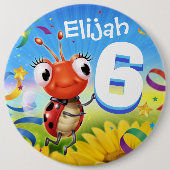 6 jaar Custom verjaardagsbadge Little Ladybug bere Ronde Button 6,0 Cm (Voorkant)