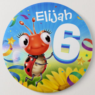 6 jaar Custom verjaardagsbadge Little Ladybug bere Ronde Button 6,0 Cm