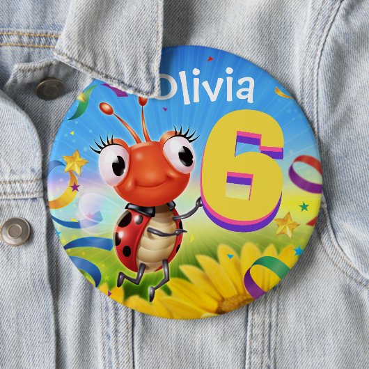 6 jaar Custom verjaardagsbadge Little Ladybug bere Ronde Button 6,0 Cm (In situ)