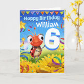 6 jaar Custom verjaardagskaart Little Ladybug bere Kaart (Gele Bloem)