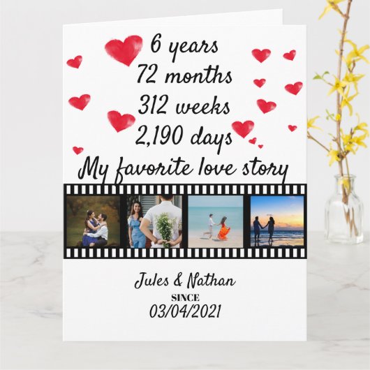 6 jaar jubileum filmstrip fotodisplay kaart (Gele Bloem)