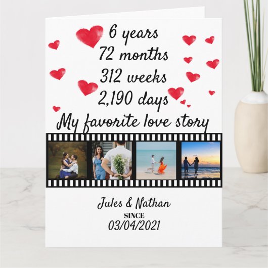 6 jaar jubileum filmstrip fotodisplay kaart (Voorkant)