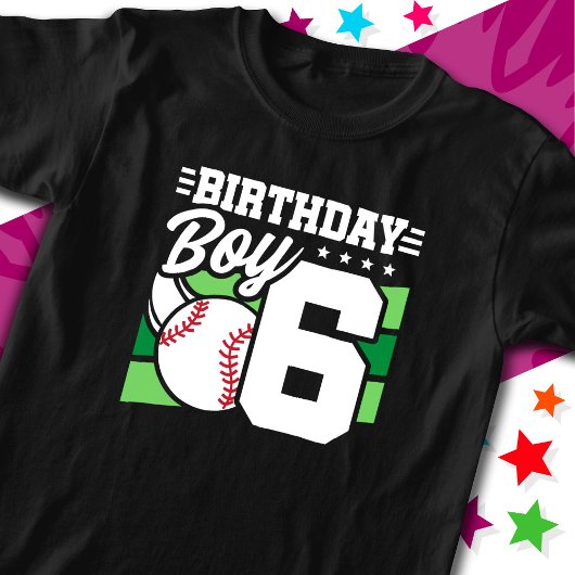 6 Jaar Oud Baseball Party Thema 6e Verjaardag Jong T-shirt