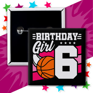 6 Jaar Oud Basketbal Party 6e Verjaardag Meisje Vierkante Button 5,1 Cm