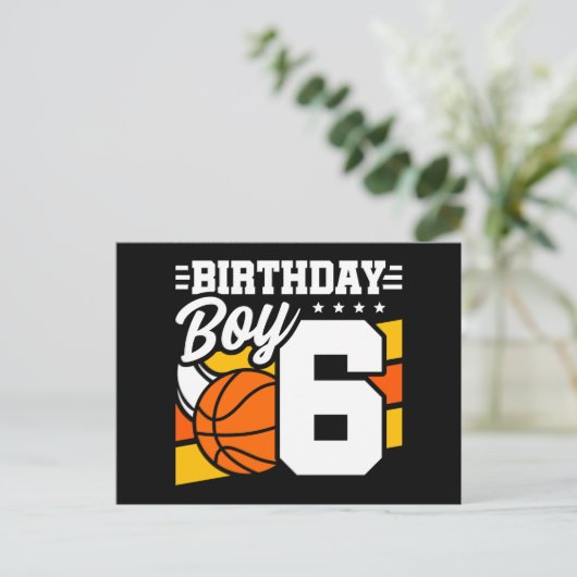 6 Jaar Oud Basketbal Party Thema 6e Verjaardag Jon Briefkaart (Staand voorkant)