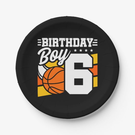 6 Jaar Oud Basketbal Party Thema 6e Verjaardag Jon Papieren Bordje (Voorkant)
